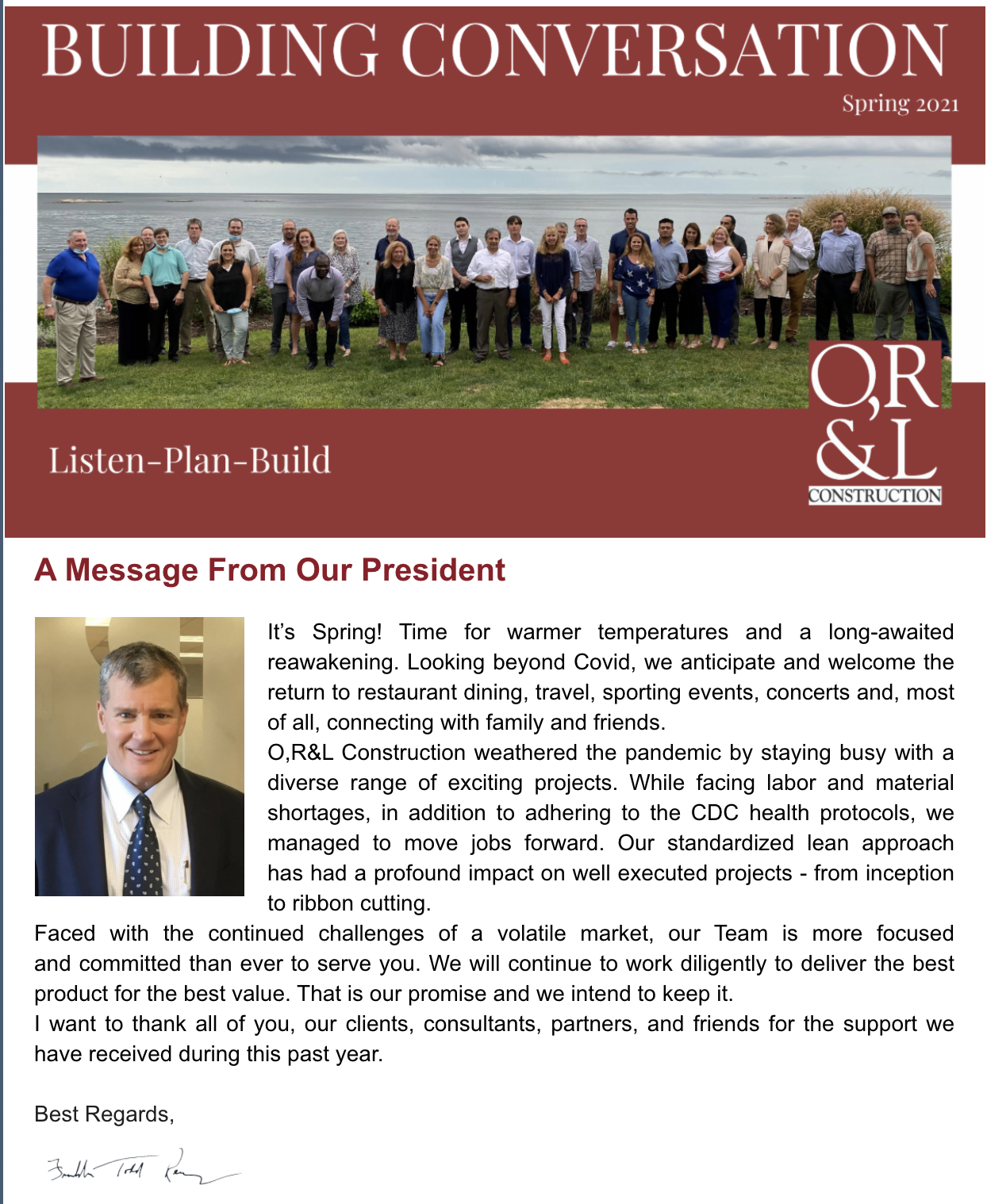O,R&L Construction Spring 2021 Newsletter